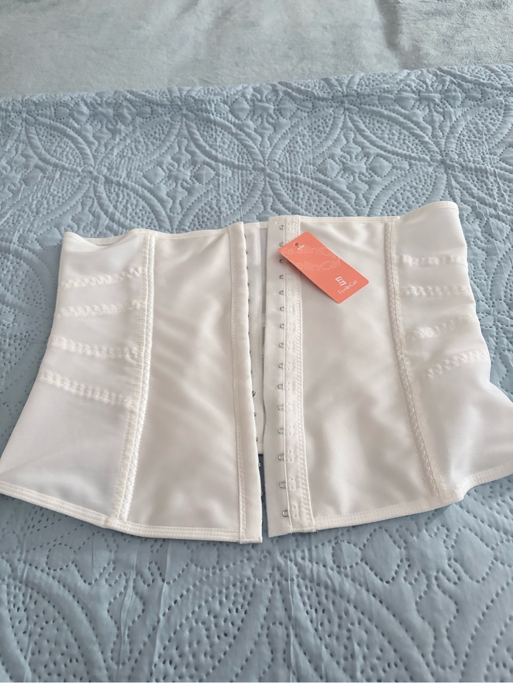 White Waist Cincher Corset with Front Hook Closure - Unbranded